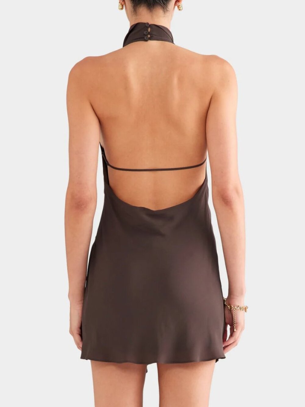 NEW Venroy Draped Halter Mini Dress Small Cafe Chocolate Brown - Picture 4 of 12